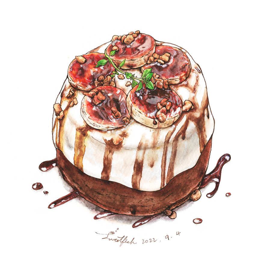 banana-cake-watercolor-food-illustration-by-sweetfish-food-art