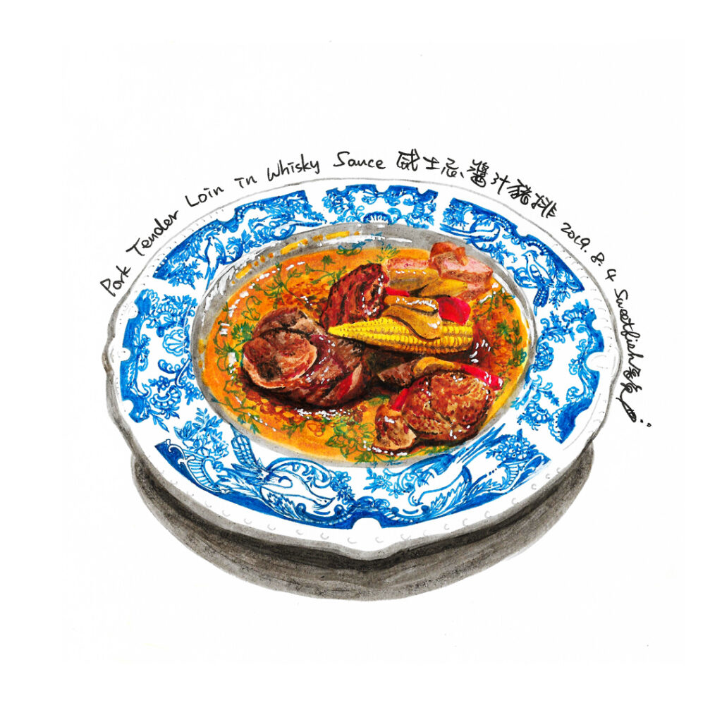 pork-tender-loin-in-whisky-sauce-marker-food-illustration-by-sweetfish-food-art